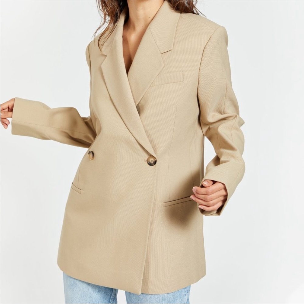 Anine Bing Beige Double-Breasted Blazer